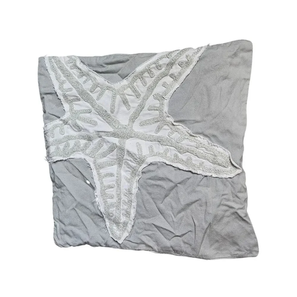 Pottery Barn Star Fish Coastal Gray Cotton Throw Pillow 18x18 Beach Minimalist